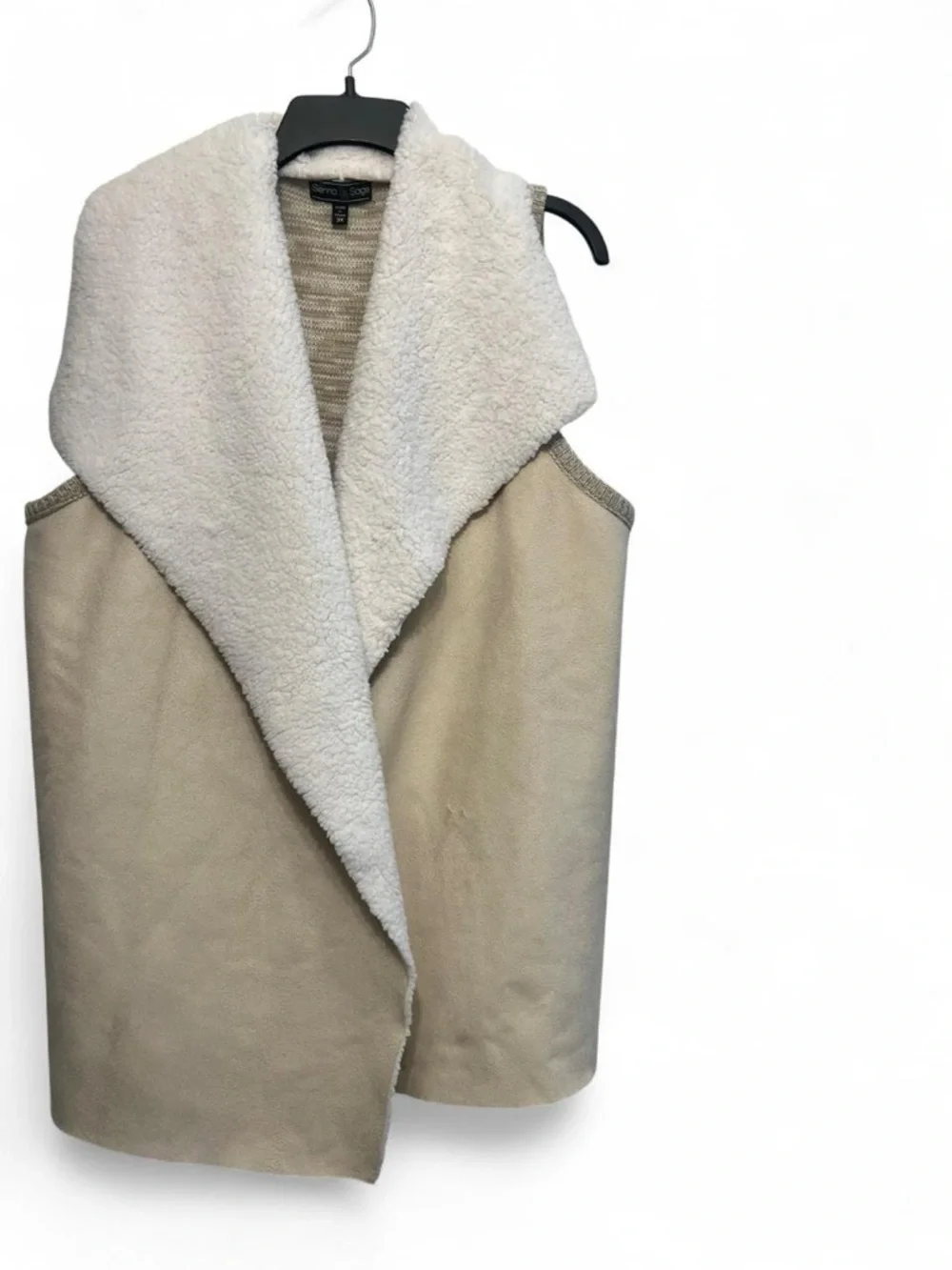 Cozy Cream Sherpa-Trim Draped Wrap Vest